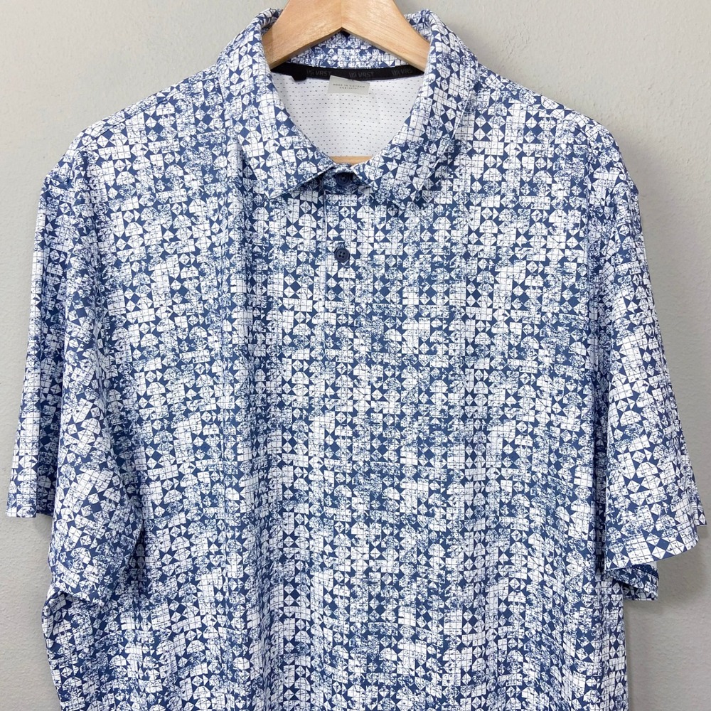 VRST Golf Polo Shirt Size XL Blue White Printed Stretch Casual Top Short Sleeves